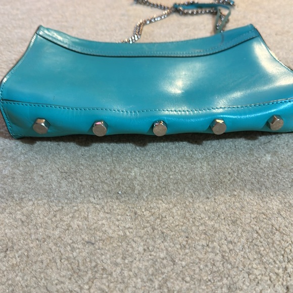 Aqua laser-cut leather Rebecca Minkoff M.A.C. crossbody bag w/ silver hardware - Picture 7 of 12